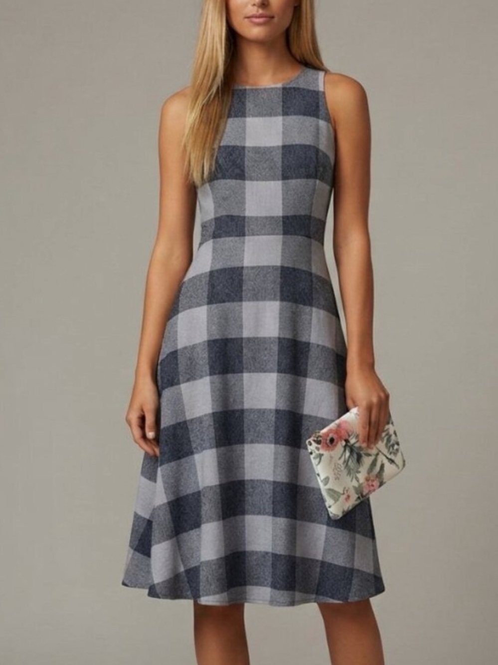 Banana Republic Navy White Gingham Fit-and-Flare Dress 6 39931
